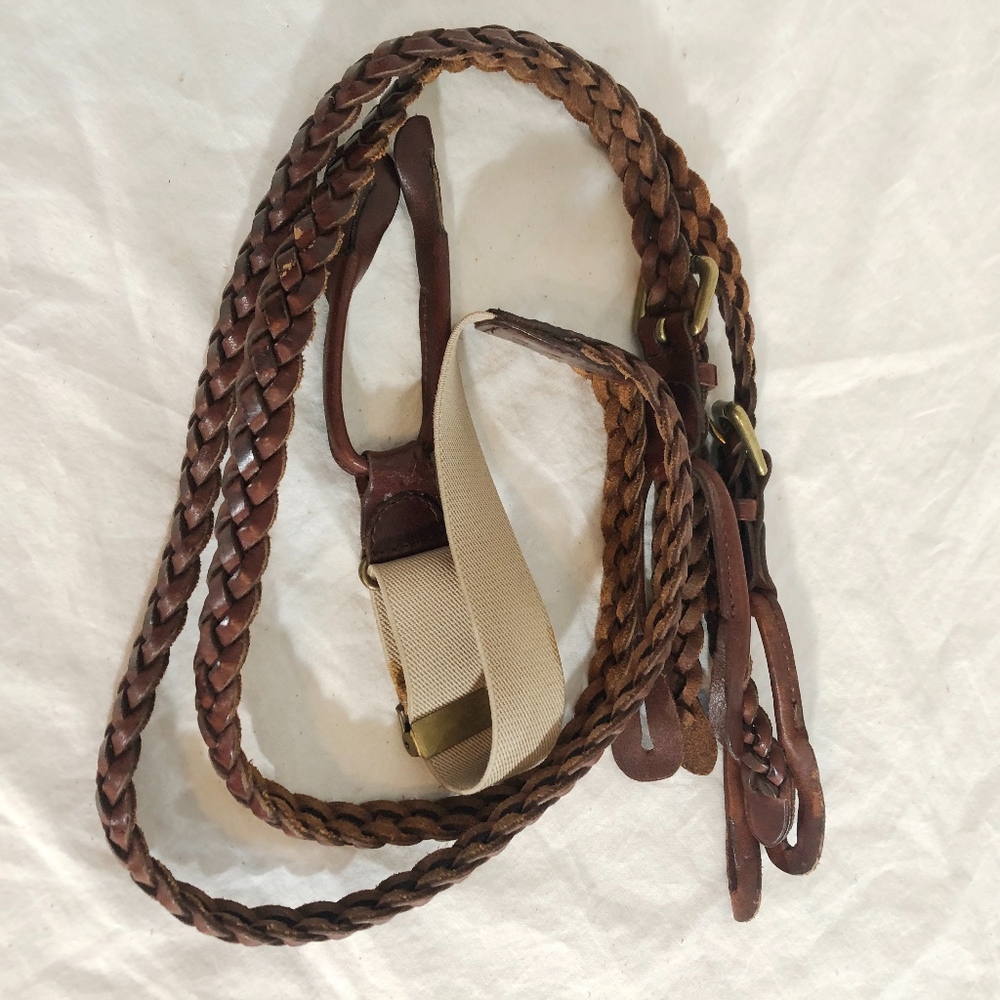 Suspenders Brown Braided Woven Leather Elastic